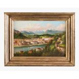 Hubert Sattler ( 1817- 1904 )-attributed, view of Salzburg, oil on cardboard, signed bottom left,