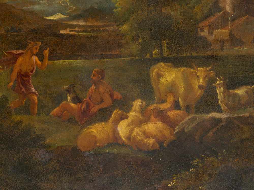 Antonio Tempesta (1555- 1630)- attributed, two shepherds with animals in moonlight landscape in - Image 3 of 3