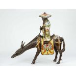 Chinese Cloisonne Sculpture, bronze cast in two parts with handfinish and dark brown patina, the