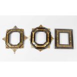 Lot of three frames, in manieristic italian style, in octogonal and rectangular shape ebonized