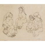 Ludwig Heinrich Jungnickel ( 1881-1965 )-graphic, etching on paper, four sitting children, titled „