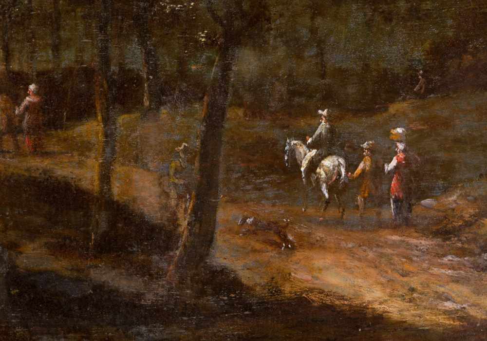 Jacob van Ruisdael (1628-1682)- circle , travellers with horses and cows on a path in a forrest , - Image 3 of 3