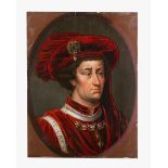 Charles the Bold (1433-1477), (deutsch: Karl der Kühne), portrait in red dress and hat with chain of