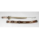 Chinese Guard Sword, with damascene bowed and fluted blade, decorated with bronze gilded support,