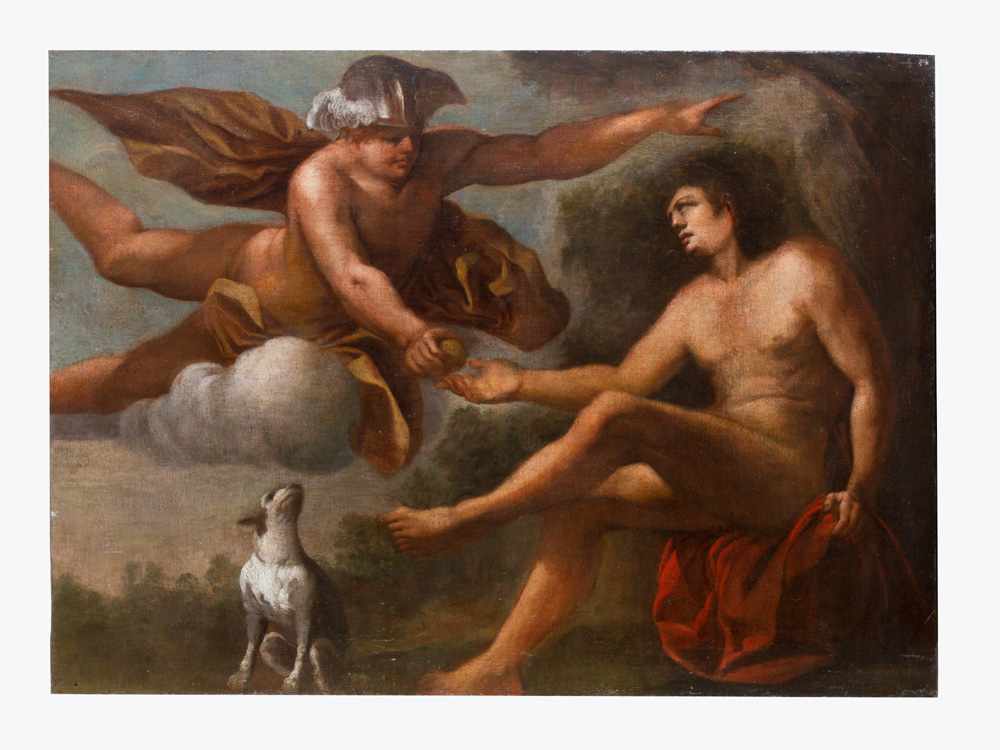 North Italian school around 1700,Mercurio and Paris , Oil on Canvas 77x107cm