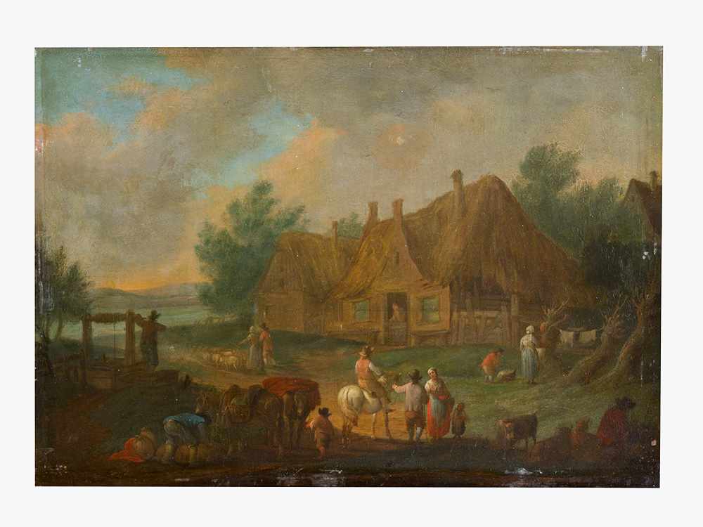 Franz de Paula Ferg (1689 – 1740), landscape with farmers and horserider by a fountain, oil on