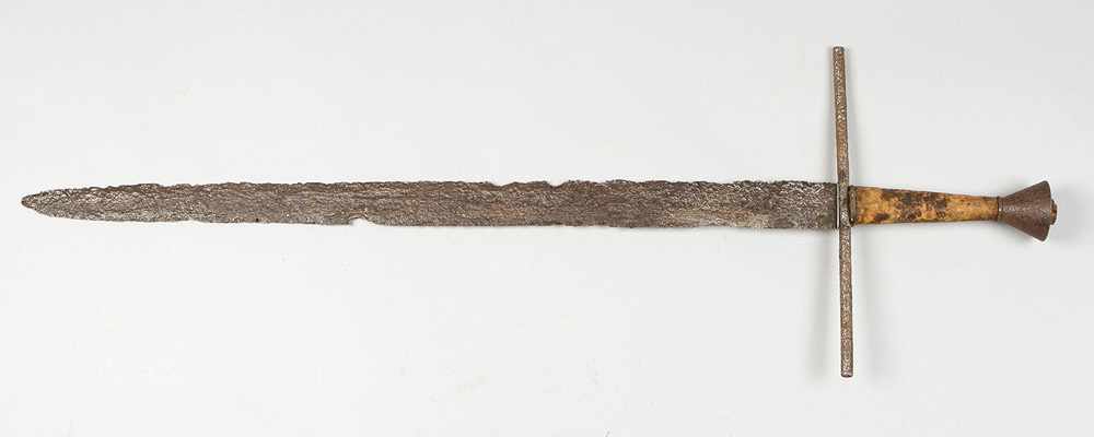 Medieval Iron Sword, iron blade with handprotection, earthfound, partly rusty, with possible later