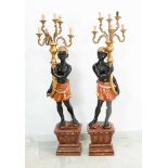 Pair of Venetian Light Stands, with two black servant holding a brunch of six lights in their hands,