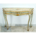 Small Venetian console table, on four curved legs, waved lower and upper border, one drawer and