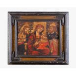 Central Italian School 16th Century, the holy family, oil on wooden panel, partly gilded, panel