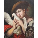 Italian school , girl with a pigeon and hat in taditional dress oil on canvas framed, 18th
