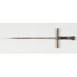 Italian Dagger, canted iron blade with peak-end, hand support with two rings, and fluted