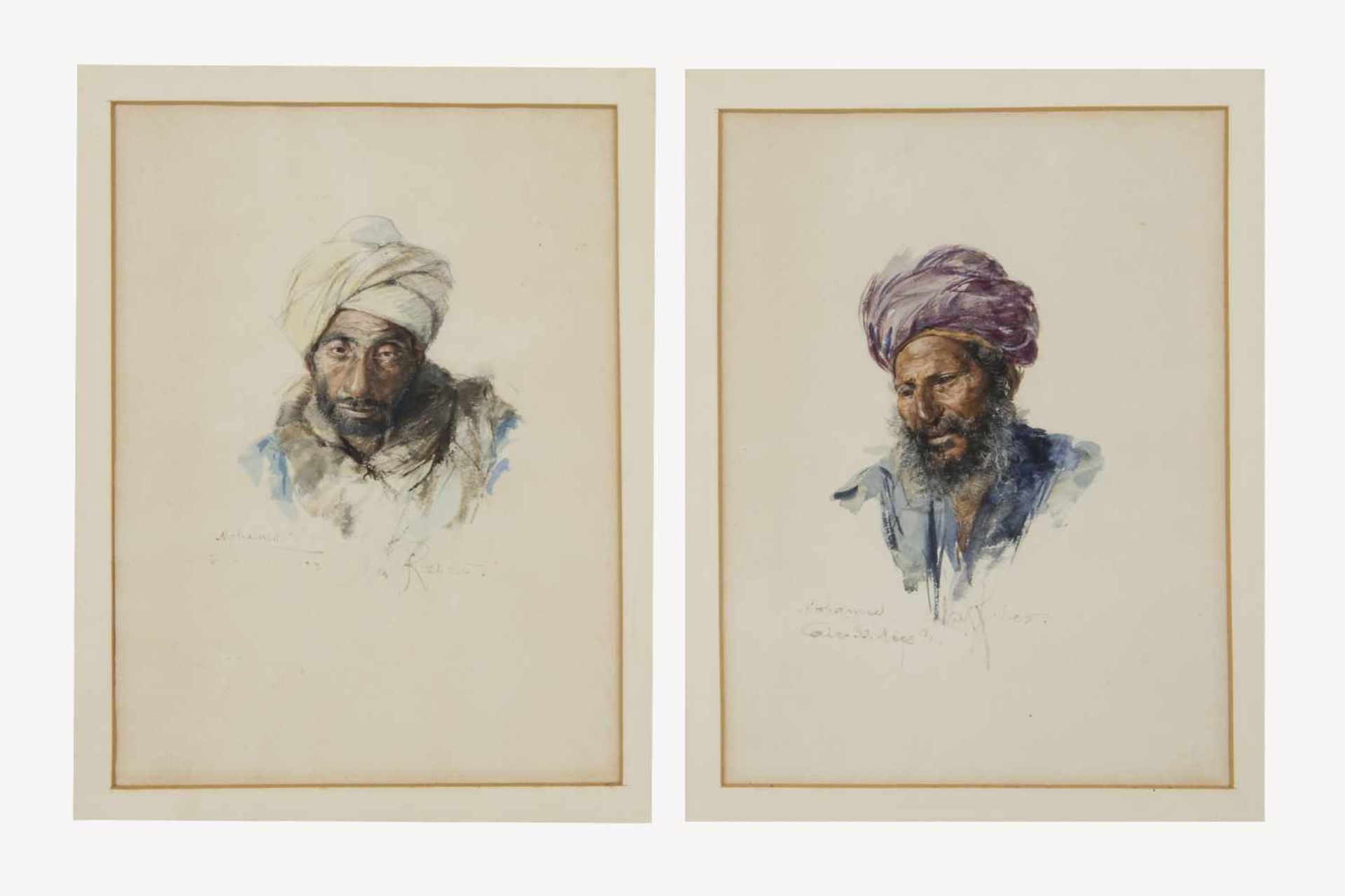 2 Bilder, Max Friedrich Rabes (Samter, Posen 1868-1944), Porträts, Mohamed, Mohamed Ali, Aquarell
