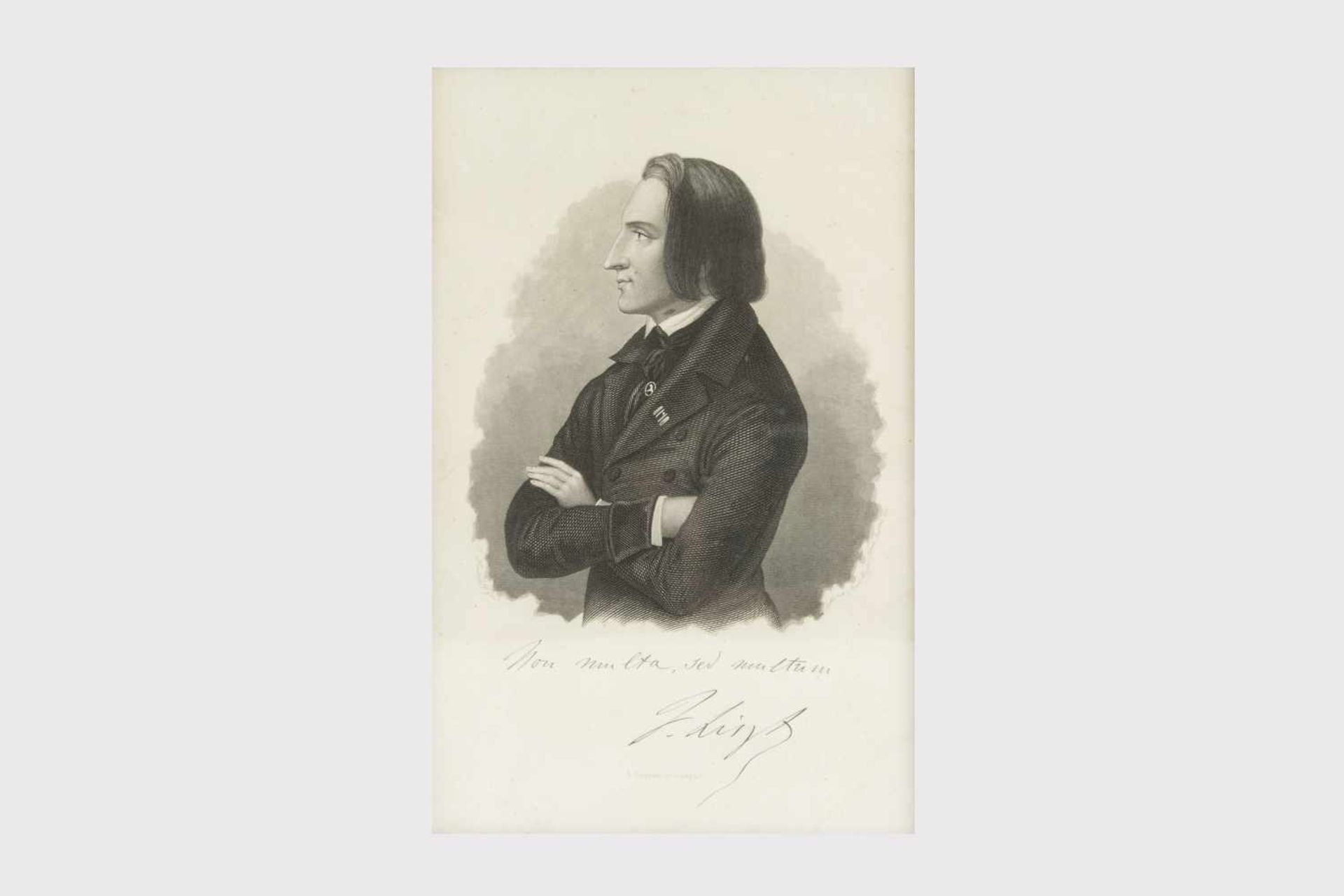 Stahlstich, Franz Liszt im Halbprofil Carl Alexander Heideloff gez., Karl Mayer´s Kunstanstalt,