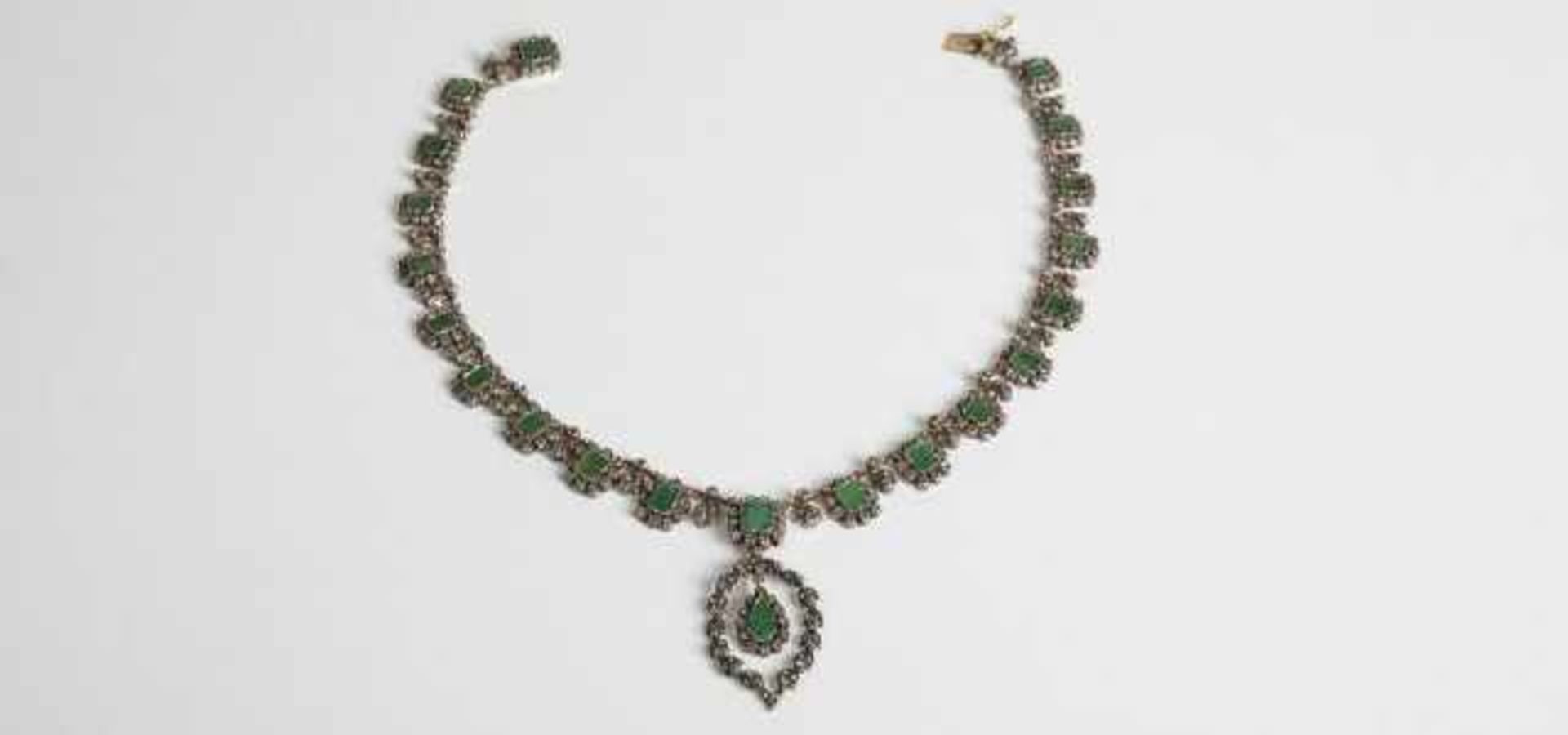 Diamant Smaragd Collier Silber ca. 800, Gold plattiert mit Smaragde zus.ca. 20 ct und