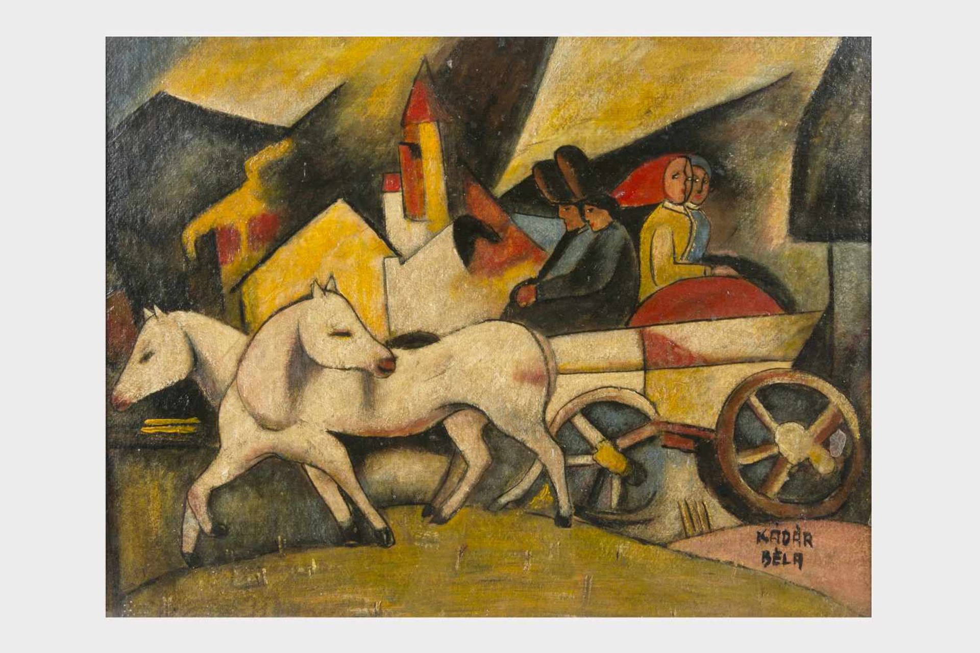 Béla Kádár zugeschrieben (ungarischer Maler 1877- 1956), Komposition, Öl auf Platte, 41,5 x 53,5 cm,