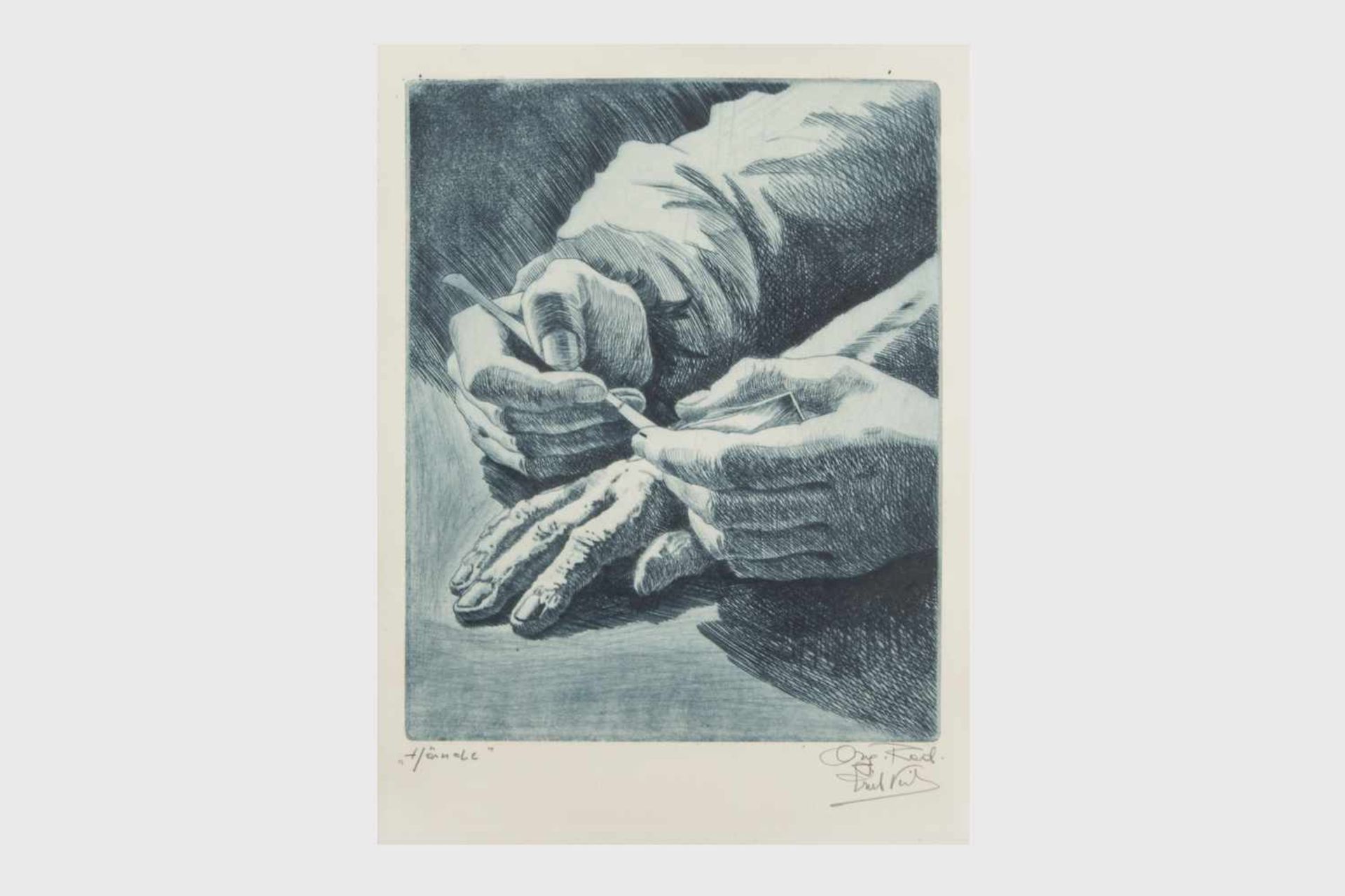 Erich Veit (1896-1981) "Hände", Radierung, signiert Erich Veit, in der Platte 19x24 cm, verglast,