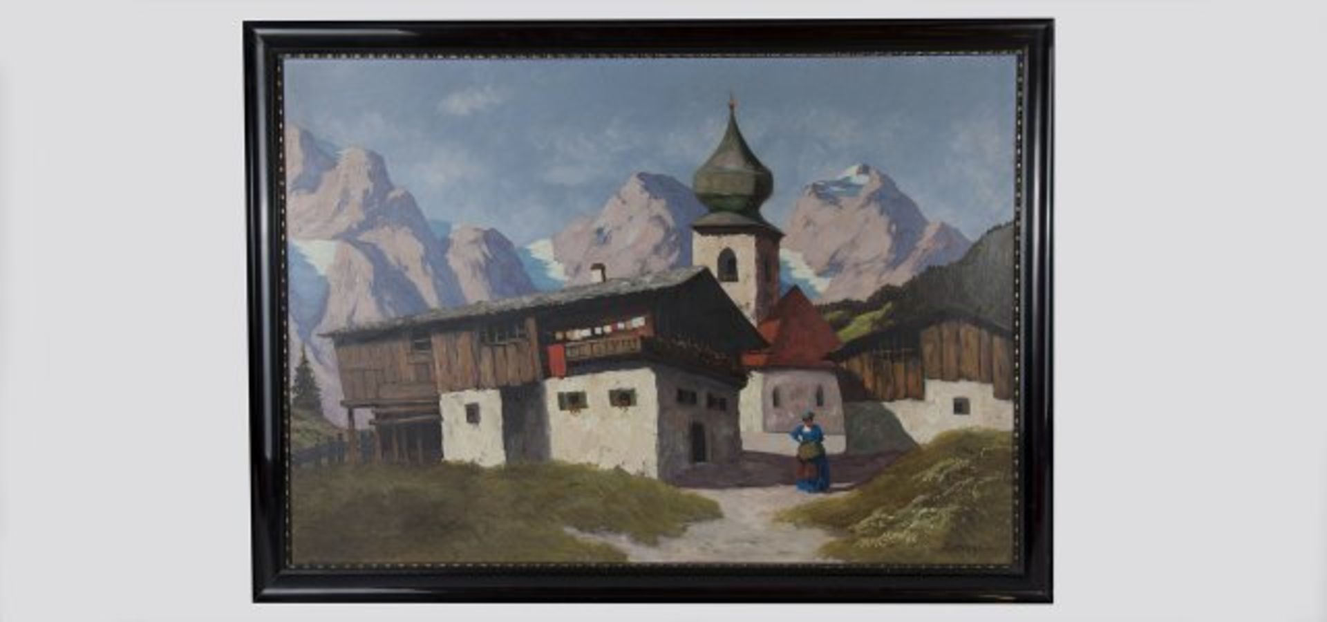 J.Mahler (Tirol 1930/40) Dorfidylle in den Alpen, Gouache auf Karton, signiert J.Mahler, 98x69 cm,