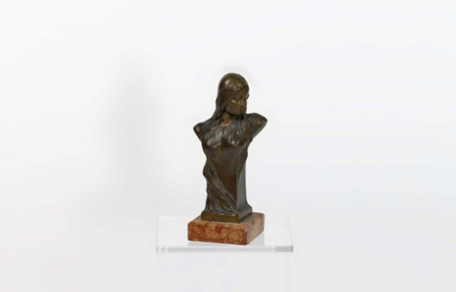 Frauendarstellung mit langem Haar Büste, Bronze, um 1900, auf Steinsockel, Höhe 12,5cm, gebraucht