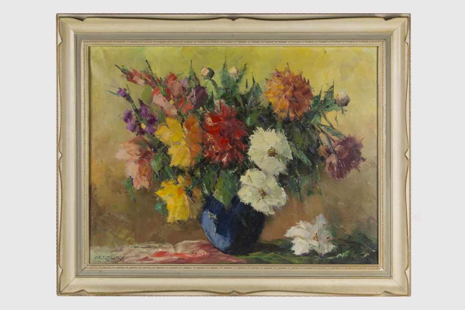 Istvan Megyery (ungarischer Künstler, geb. 1898?, war in Wien tätig) Stillleben mit Gladiolen,