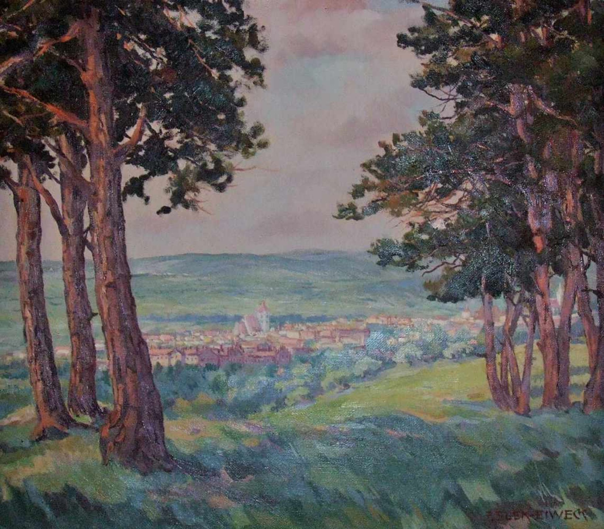 Franz Elek Eiweck (1883-1959 Eisenstadt)Eisenstadt, signiert F.Elek Eiweck, Öl auf Leinwand, 63x73