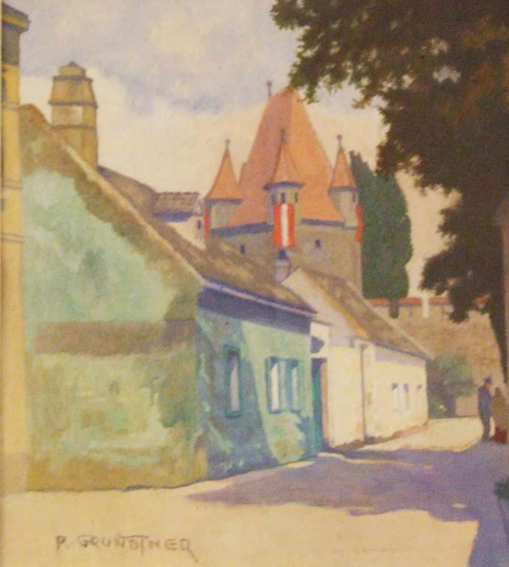 Rolf Grundtner (Wr.Neustädter Künstler)Wr. Neustadt, Reckturm, signiert R.Grundtner, Gouache auf