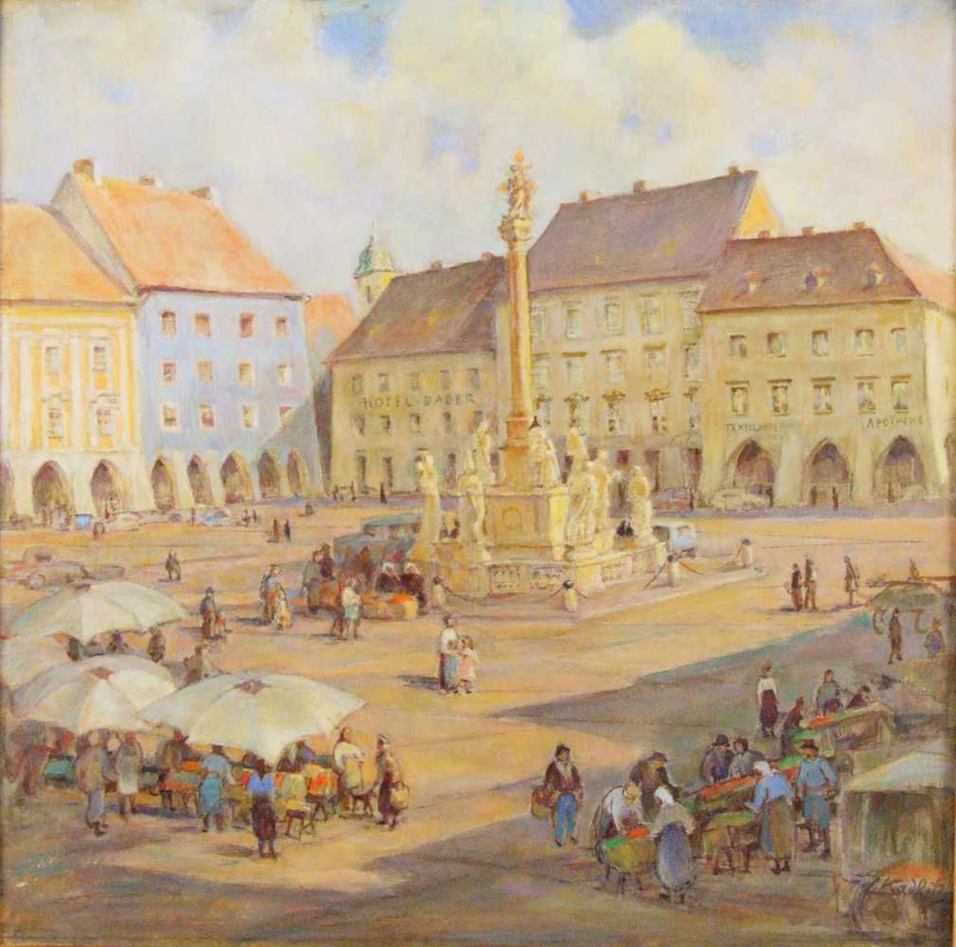 Luise Kadletz (Wiener Neustädter Malerin)Wr. Neustadt, Hauptplatz, signiert Kadletz, Öl auf