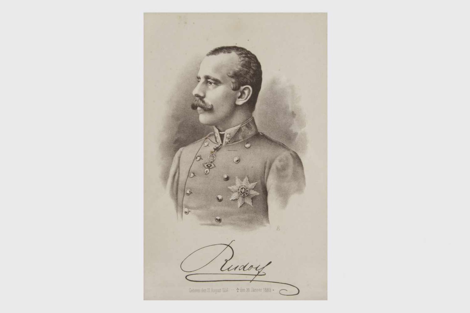 Kronprinz Rudolf von Österreich Heliogravur, Porträt in Uniform, dekoriert mit dem Orden vom