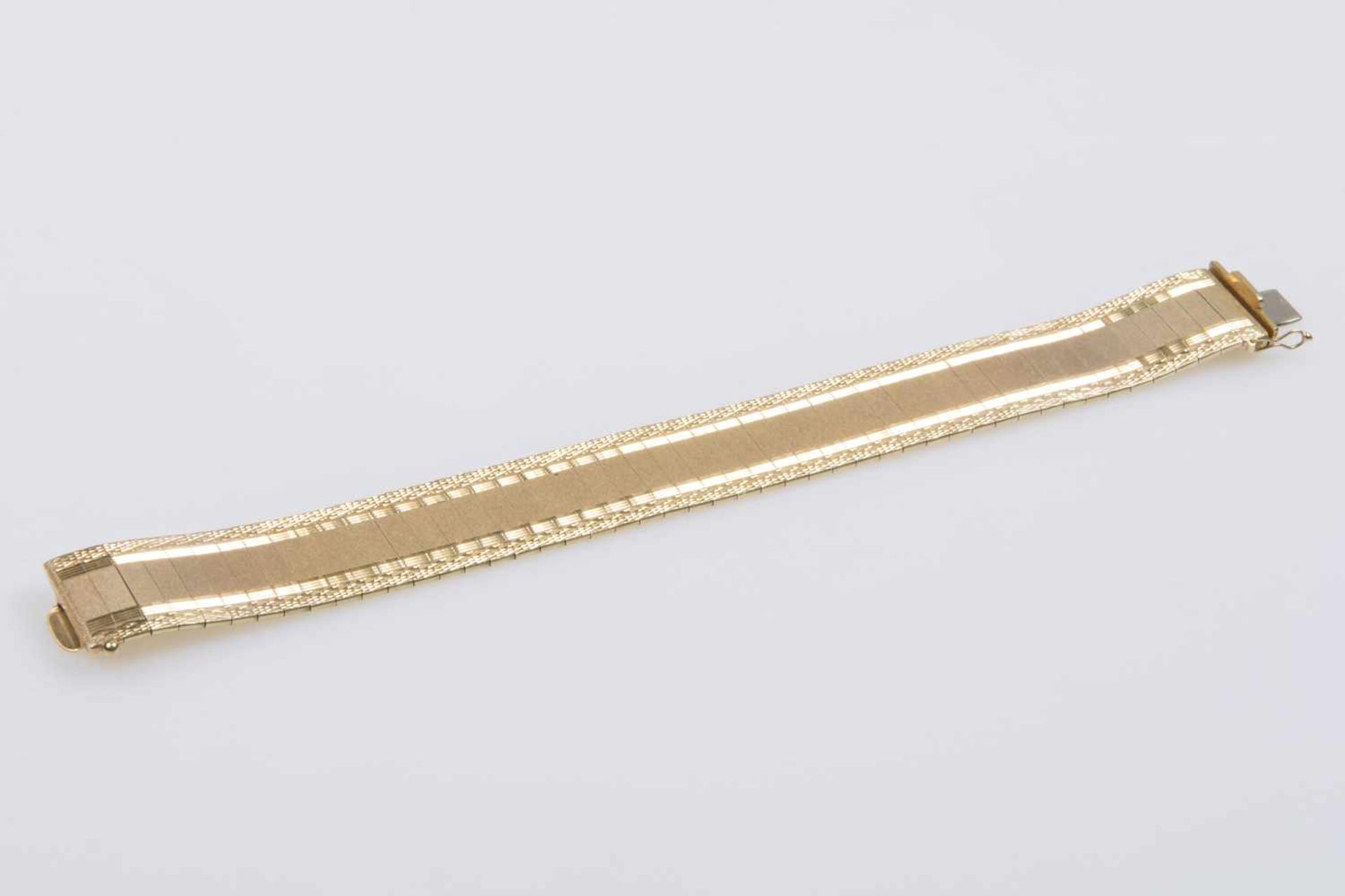 ArmbandGold 585, Steckschließe, Sicherheitsverschluss, Länge 18,5 cm, teilweise mattiert und