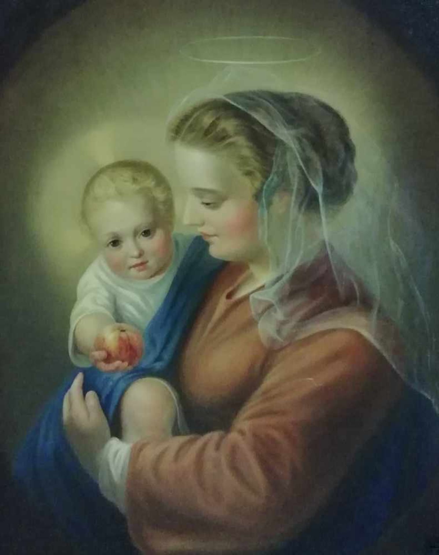 Fr: x:.Zaber. pinx: Jänner 1858rückseitig beschriftet, Madonna mit Kind, Öl auf Leinwand, 67x54