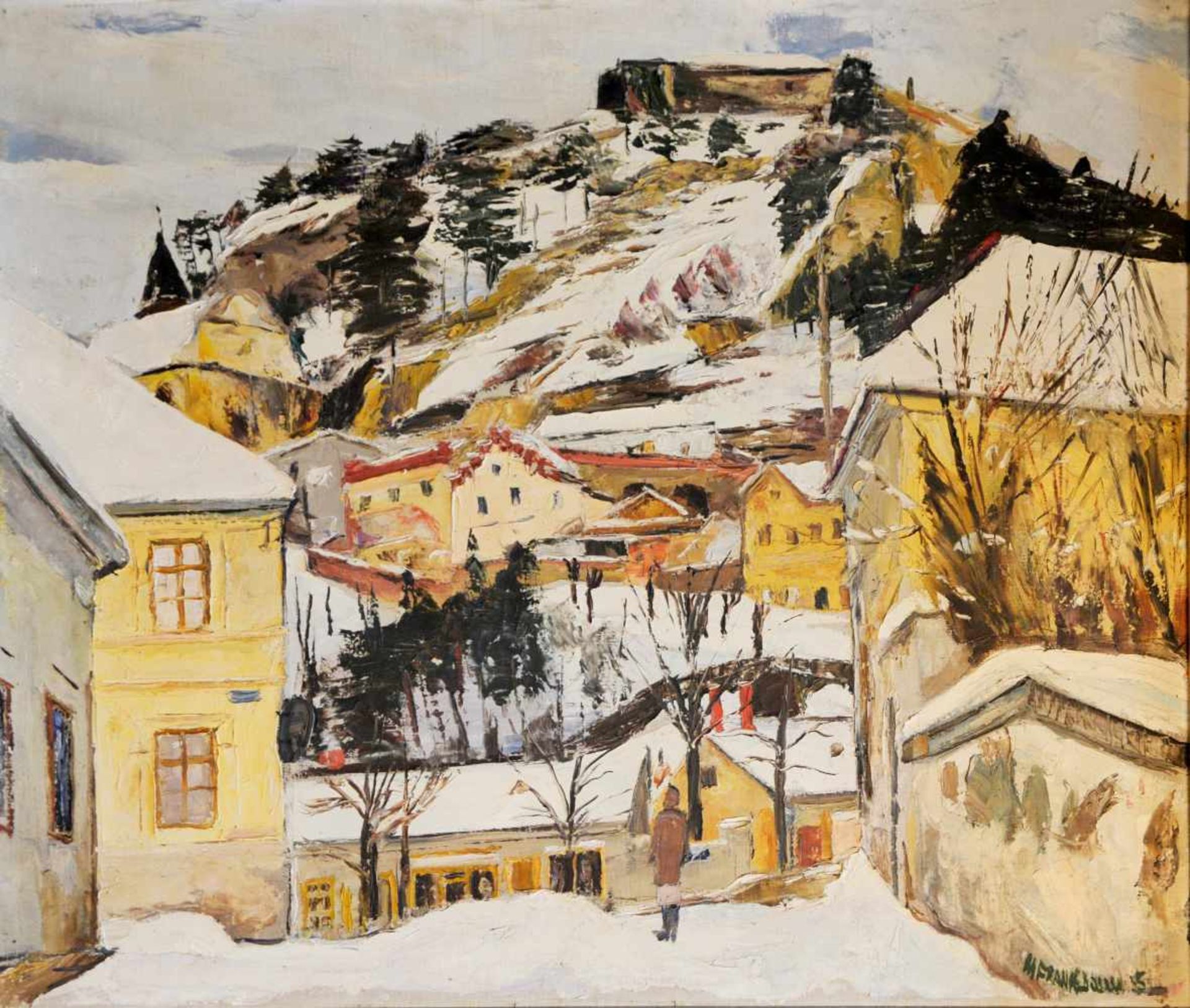 Michael Frank Bauer Pitten in Winter, signiert M.Frank Bauer, Öl auf Leinwand, 67x79 cm, gerahmt;