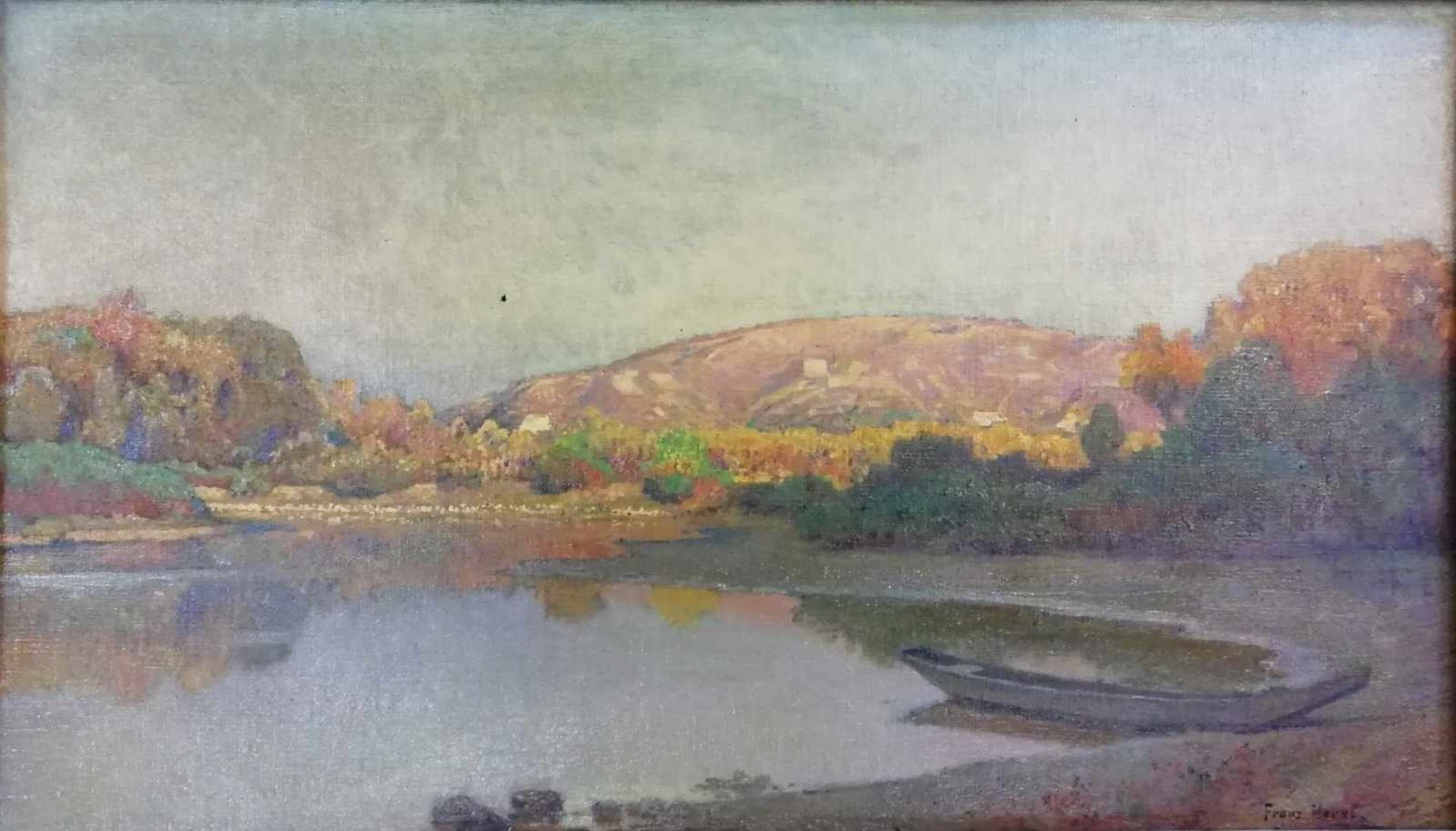 Franz Horst (Wien 1862-1956 Klosterneuburg)(Klosterneuburger Maler), Donauau, Öl auf Leinwand, 35x61