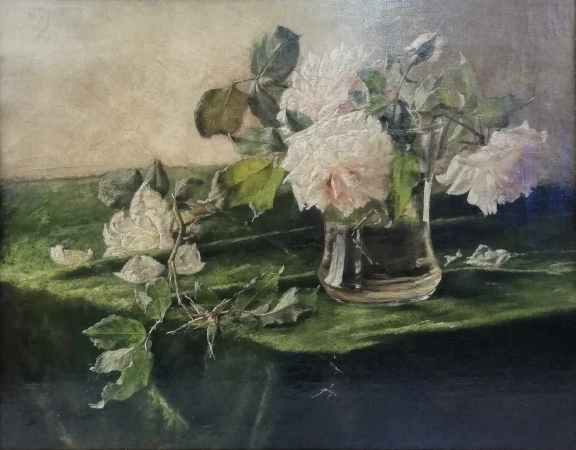 Künstler Anfang 20Jh.Rosenstillleben mit Vase, Öl auf Leinwand, 47x 36cm, gerahmt;