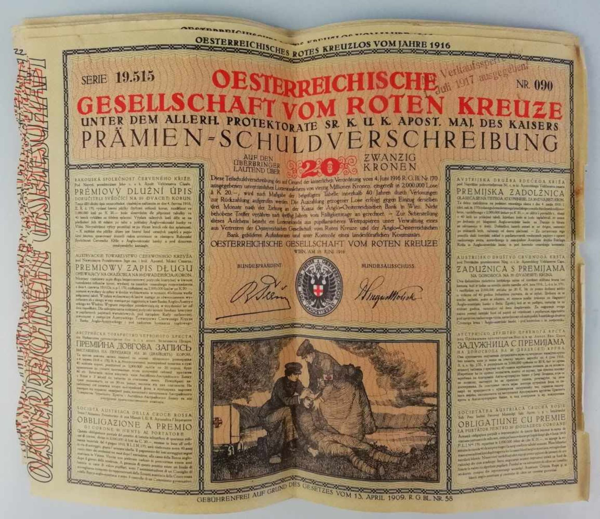 30 Stück Prämien-SchuldverschreibungÖsterreichische Gesellschaft vom Roten Kreuze 1916, Nennwert