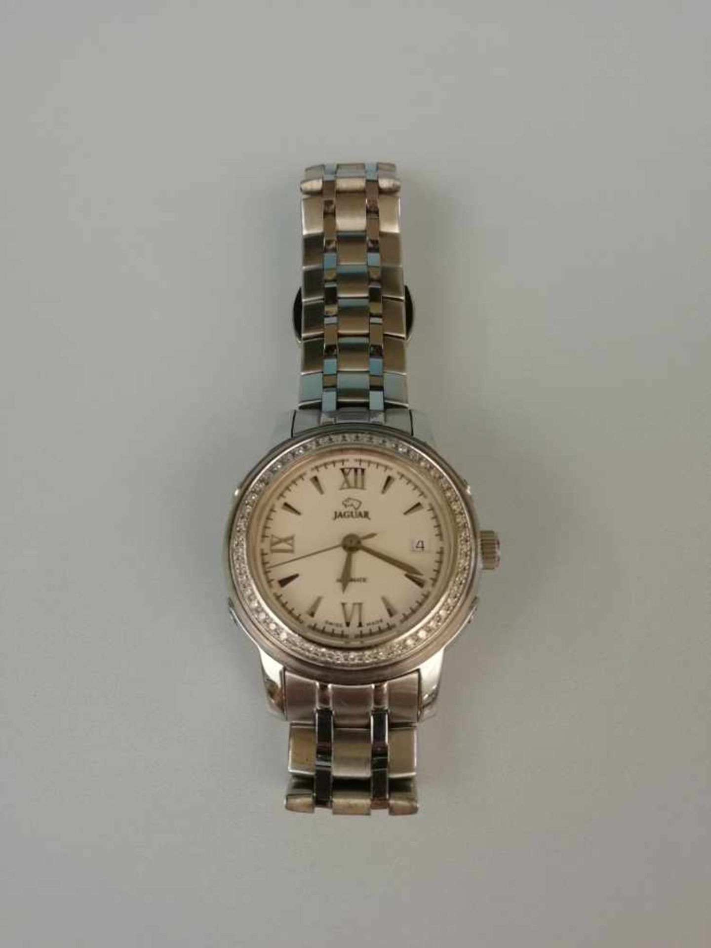 Damen-Armbanduhr "Jaguar"Edelstahl mit Diamanten zus.ca.0,40 ct,, Automatik, Datum, Saphirglas,Länge