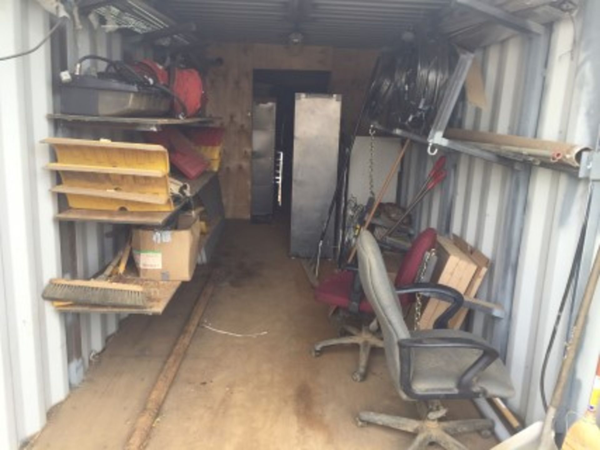 All Contents of container Lot # 314 including office furniture, shovels, light fixtures, folding - Image 7 of 8