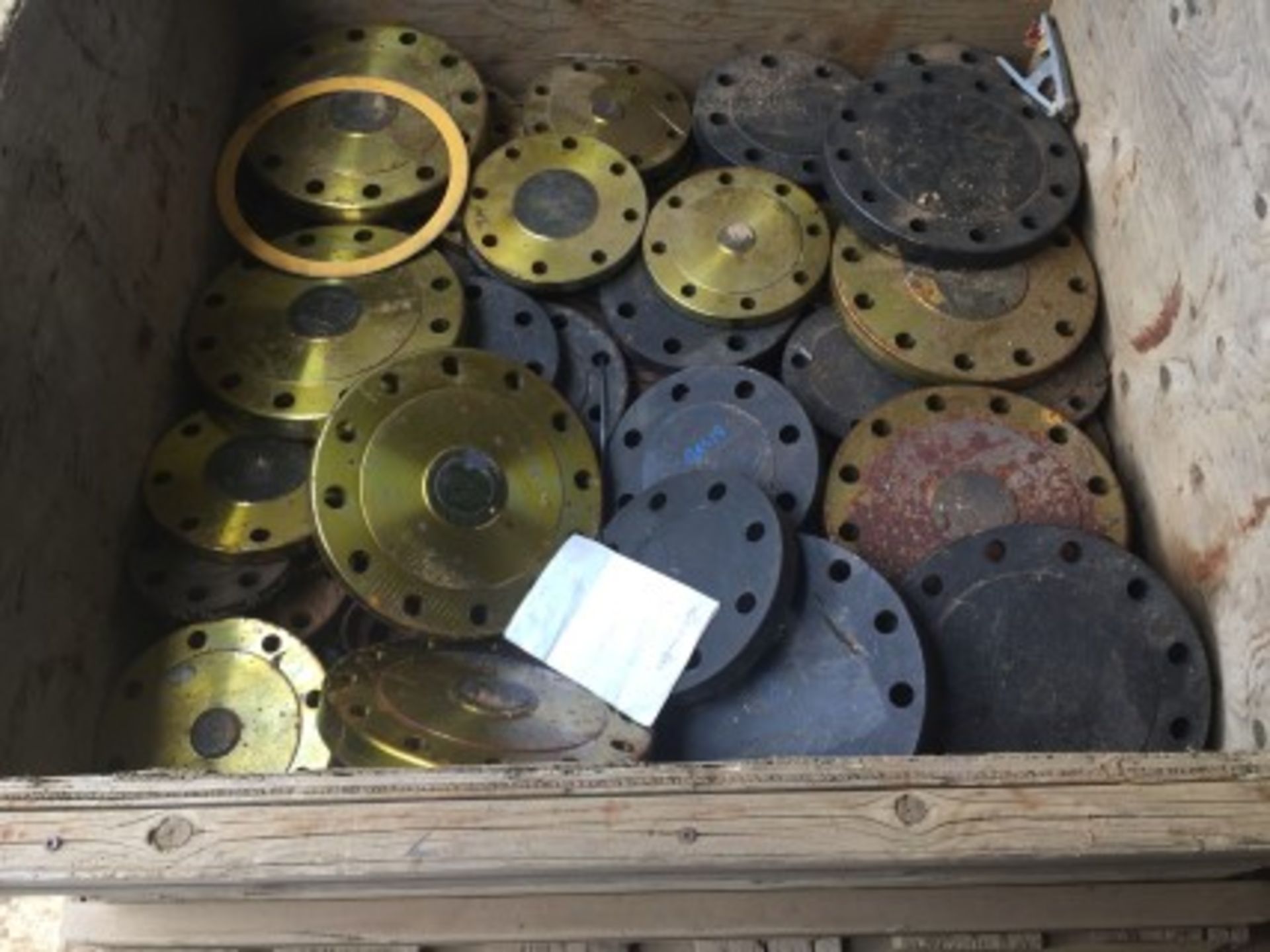 All Contents of container Lot # 316 including box pallet of blank flanges, high pressure flex lines,