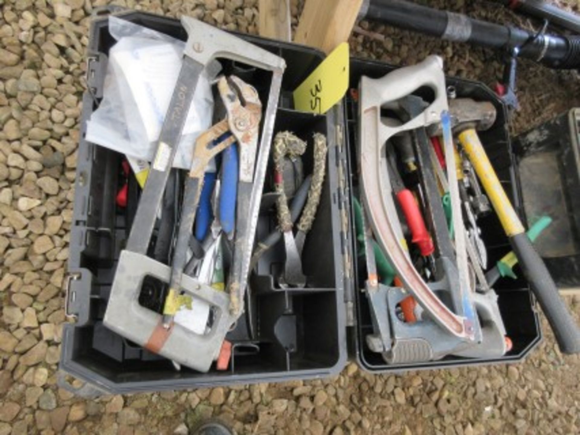 Quantity of hand tools including hack saws, hammers, tin snips, side cutters, etc.