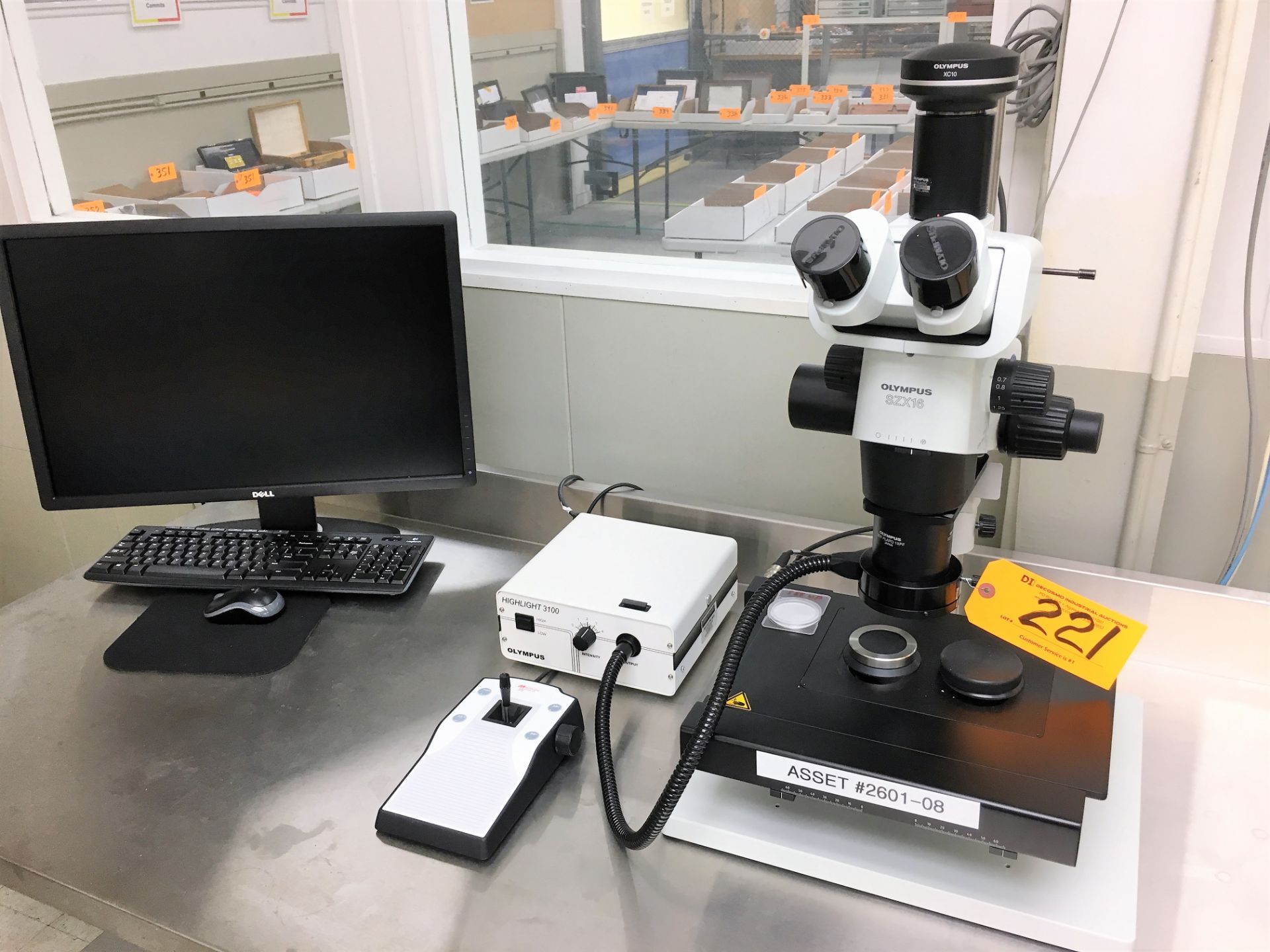 OLYMPUS # SZX-16 STEREO MICROSCOPE WITH LIGHT SOURCE, COMPUTER DRIVEN POWER TABLE STAGE, S.S. WORK