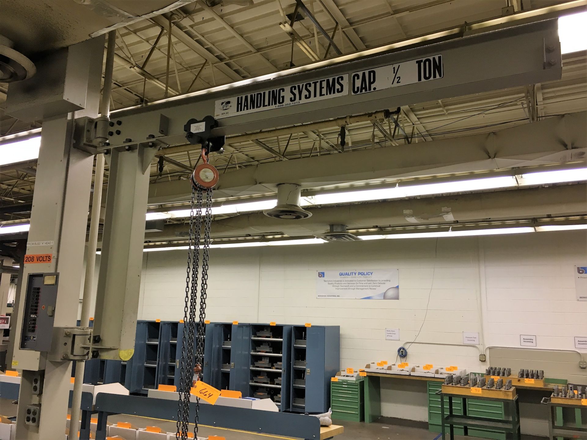 HANDLING SYSTEMS, INC. 1/2 TON BEAM MOUNTED JIB WITH CM-LODESTAR 1/2 TON CHAIN FALL