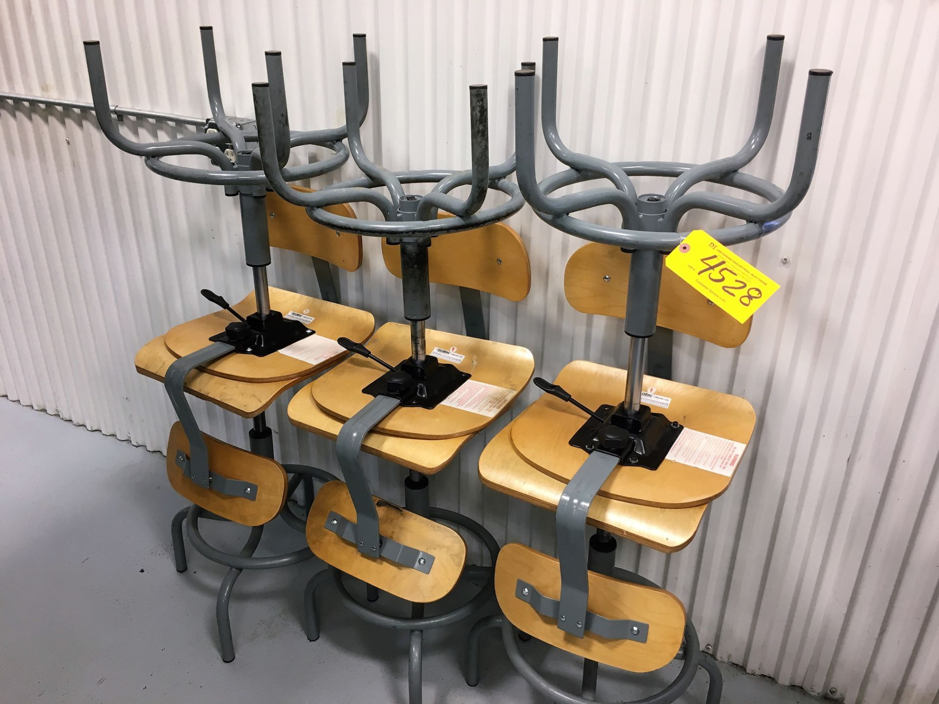 (6) WOOD SEAT METAL FRAME SHOP CHAIRS