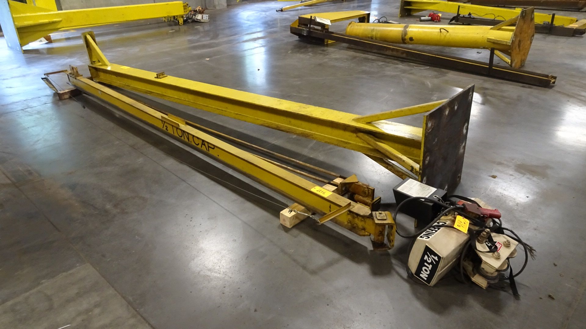Free Standing Jib Crane with Approx 15' Column, 15' Swing Arm & Coffing 1/2-Ton Electric Chain