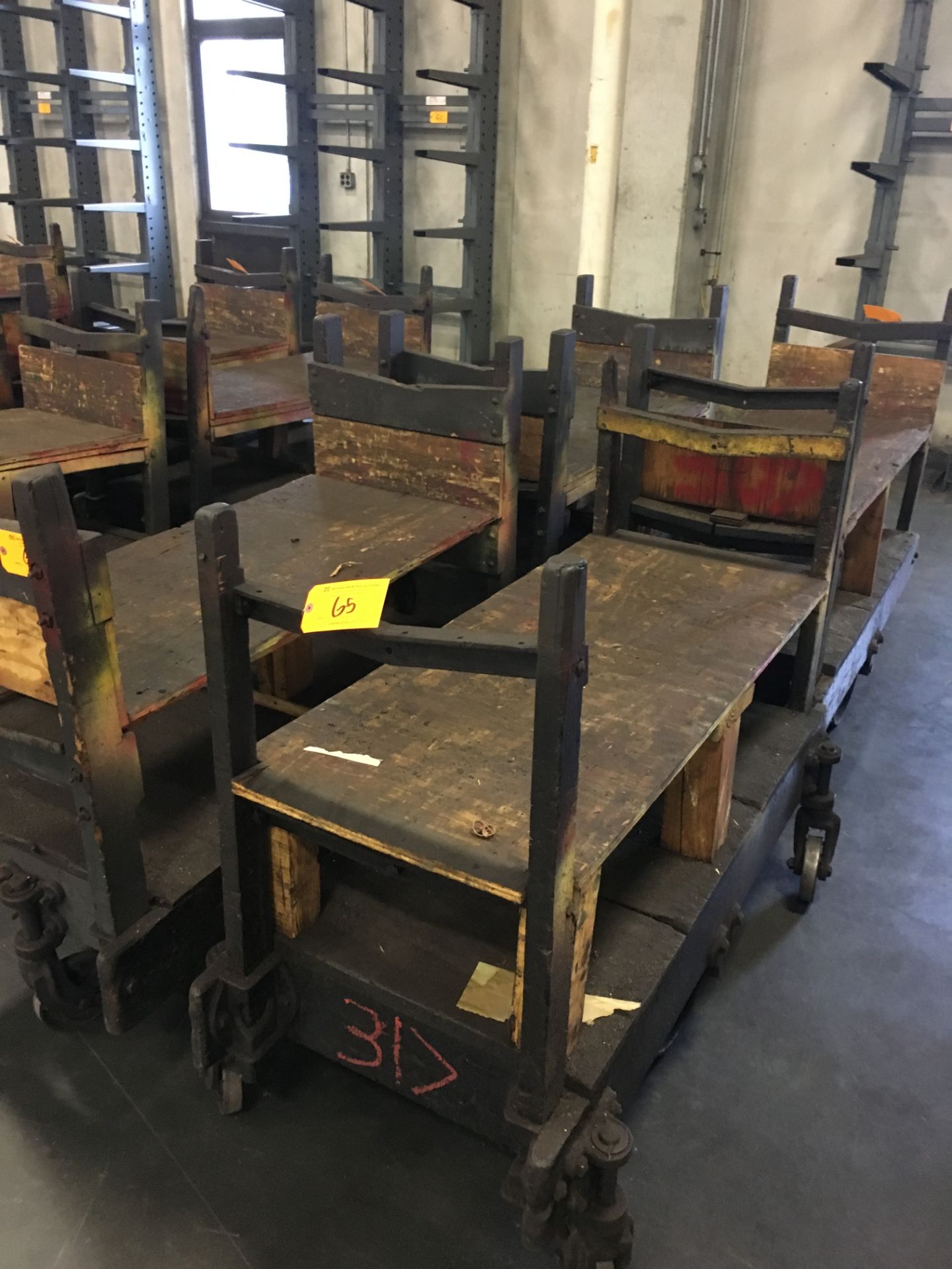 (4) Antique Wooden Carts with Cast Iron Wheels
