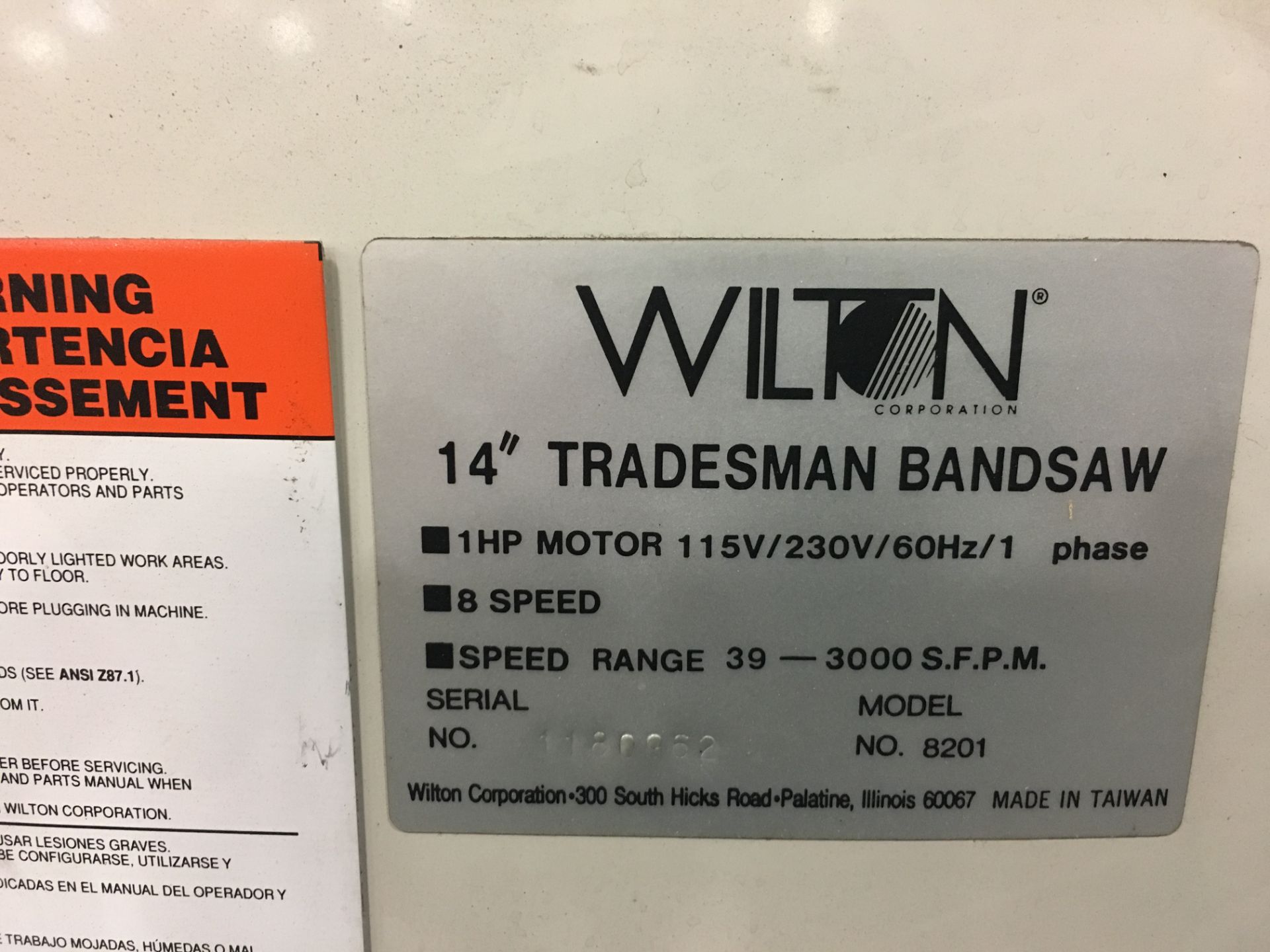 Wilton Model 8201 14'' Tradesman Bandsaw - Bild 2 aus 3