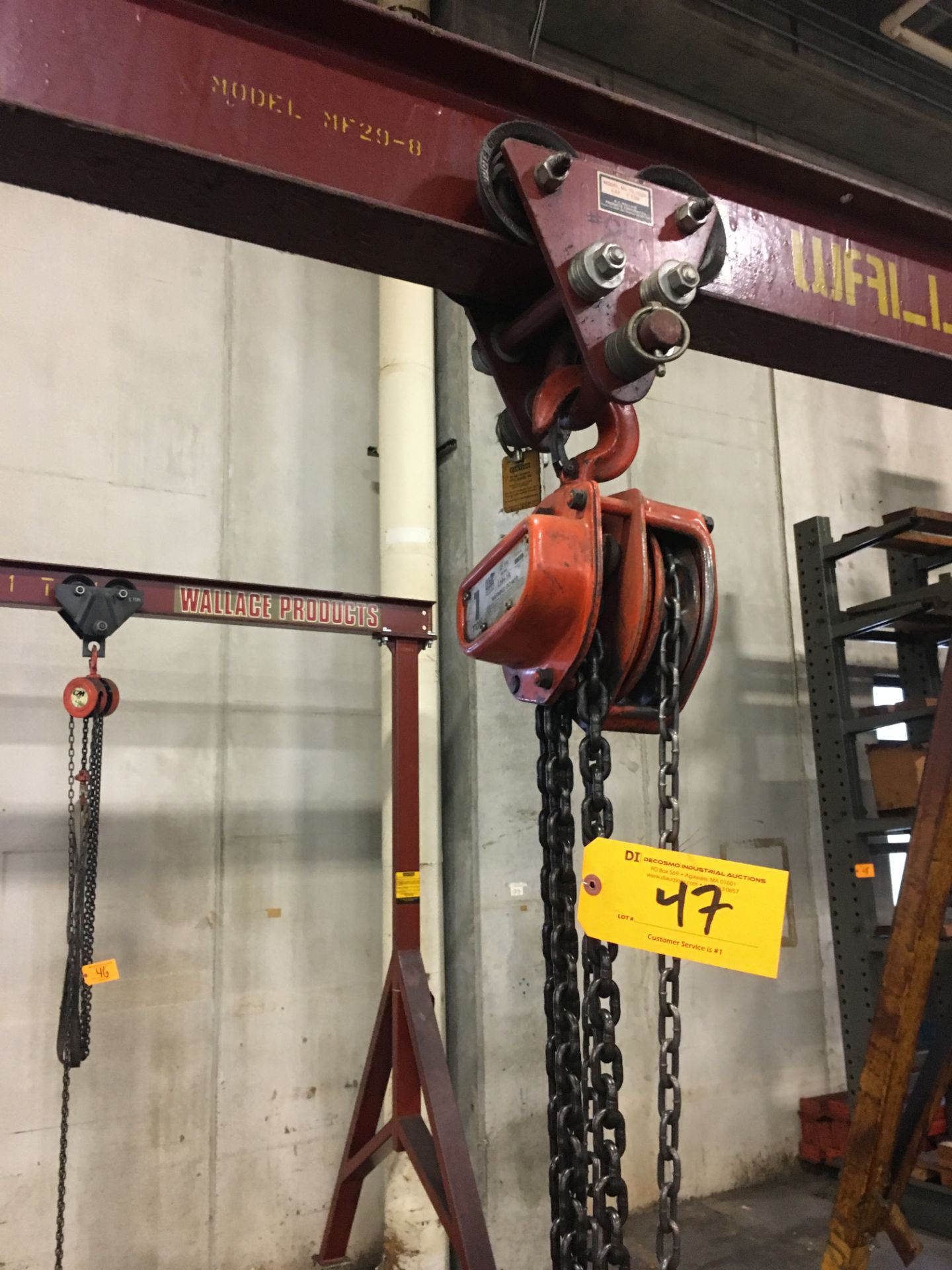 Wallace MF-29-8 1-Ton Capacity Portable Gantry Crane with 1 Ton Chainfall, 6-1/2' Span, 8' Height - Image 3 of 3