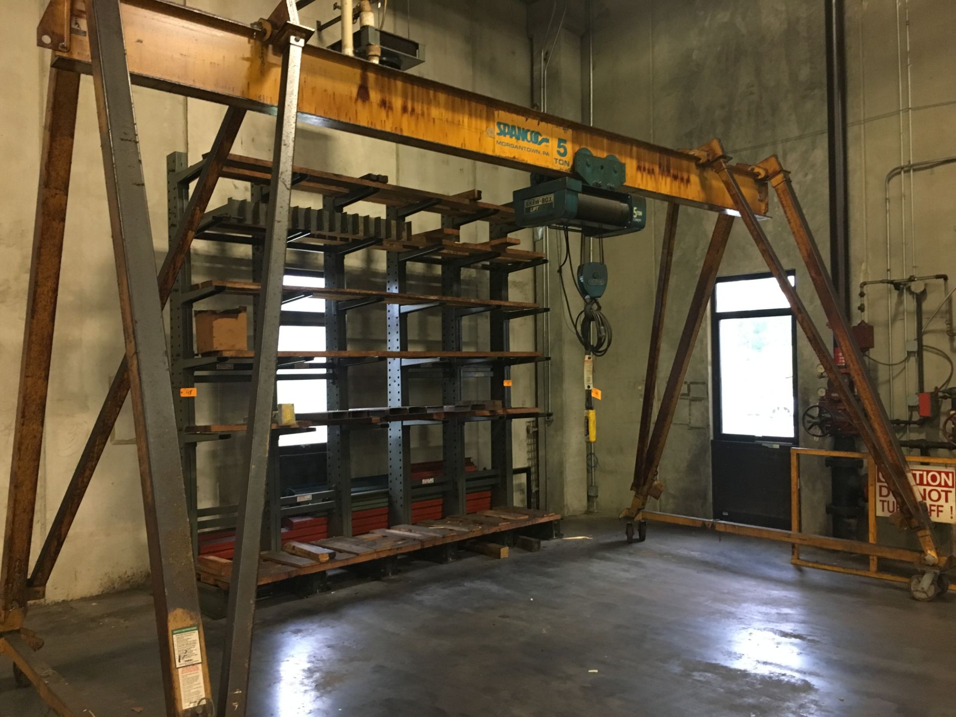 Spanco 5-Ton Capacity Portable Gantry Crane with 5-Tom Shaw-Box Electric Hoist, 20' Span, Adjustable - Image 3 of 3