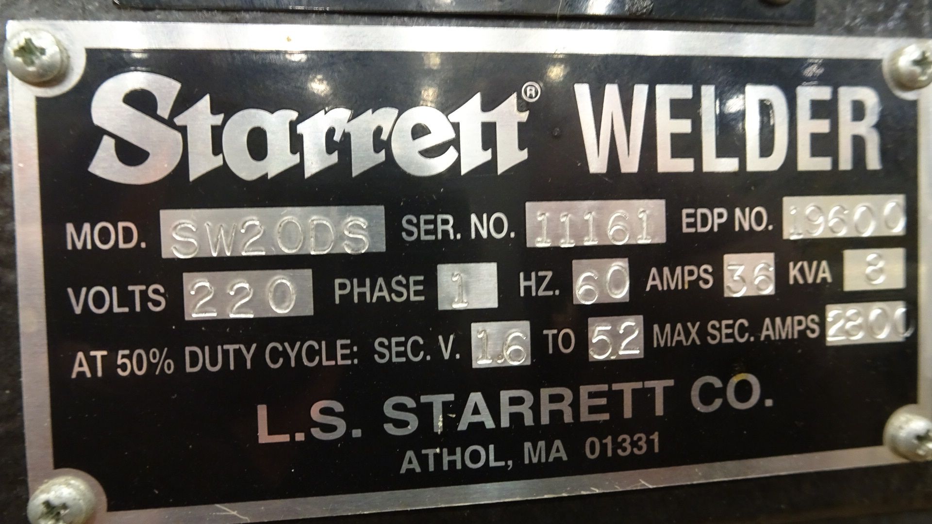 LS Starrett Model SW-20DS Butt Welder with Adjustable Line Voltage, sn: 11161, EDP 19600 & (2) - Bild 3 aus 3