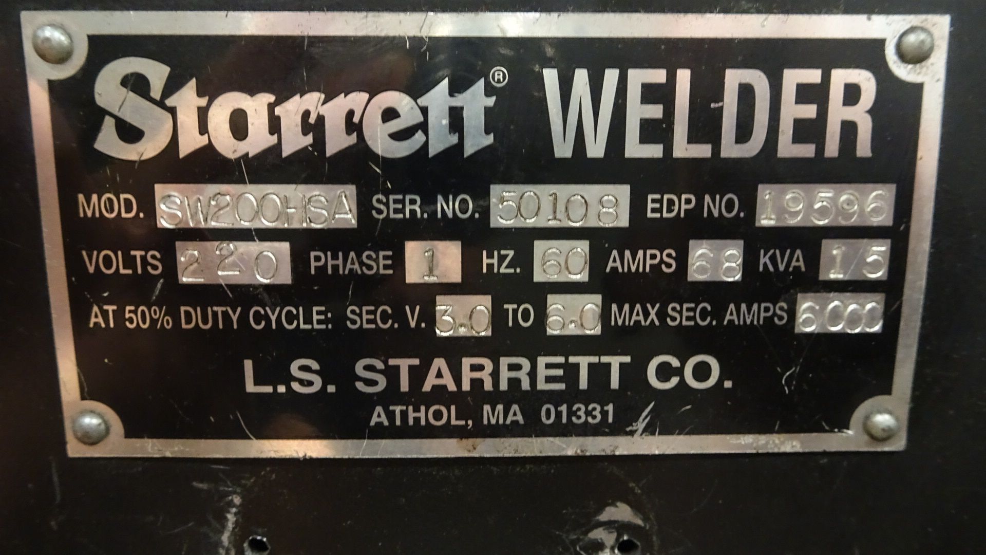Starrett Model SW-200HSA Butt Welder with Table, sn:05108, EDP#19596 - Image 3 of 3