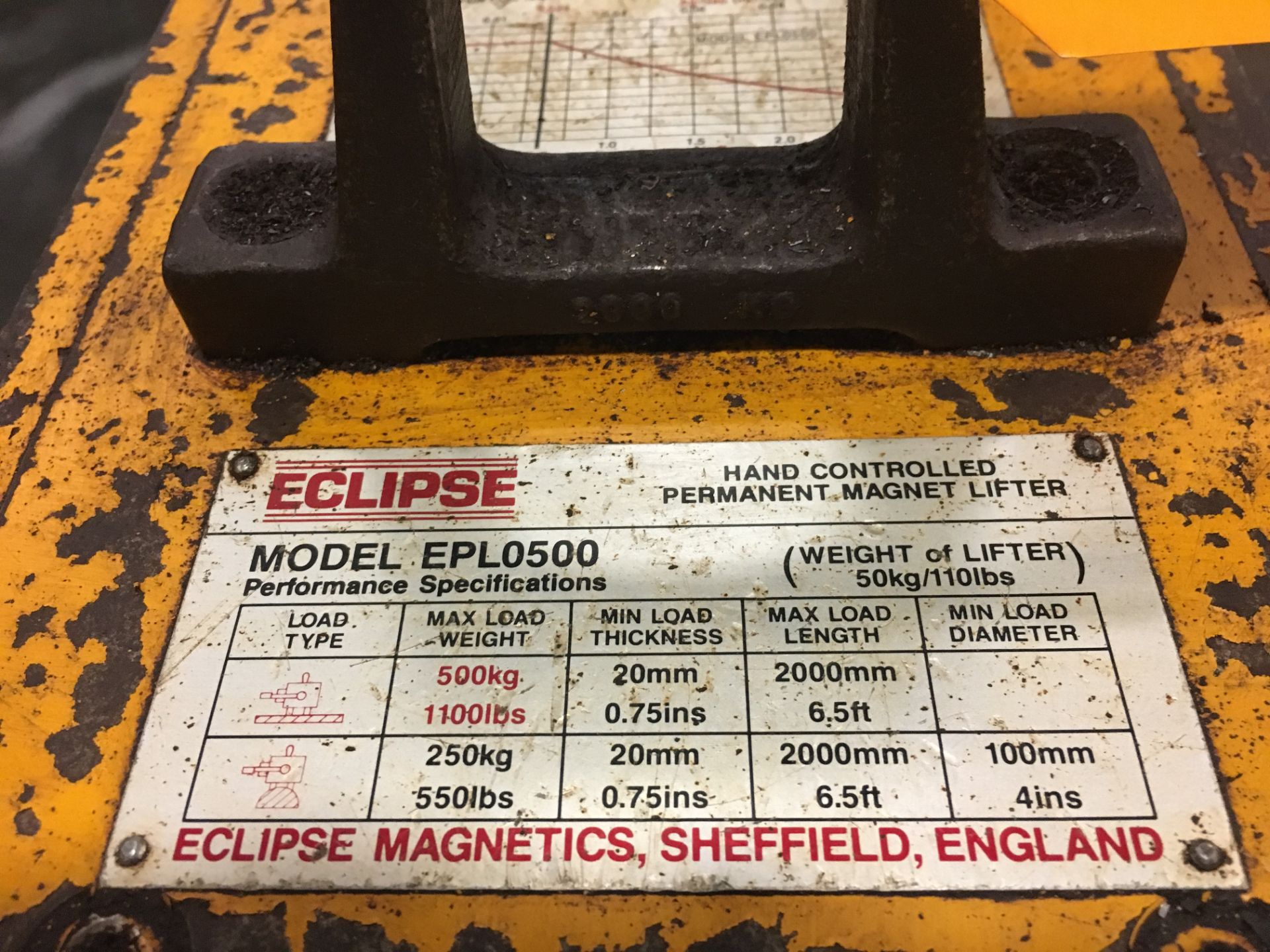 Eclipse Model EPL0500 Crane Mount Magnet with Maximum Lifting Capacity 1,100lb - Image 2 of 2
