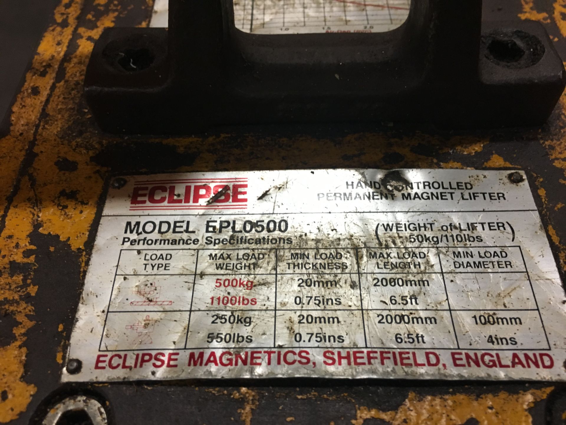 Eclipse Model EPL0500 Crane Mount Magnet with Maximum Lifting Capacity 1,100lb - Image 2 of 2